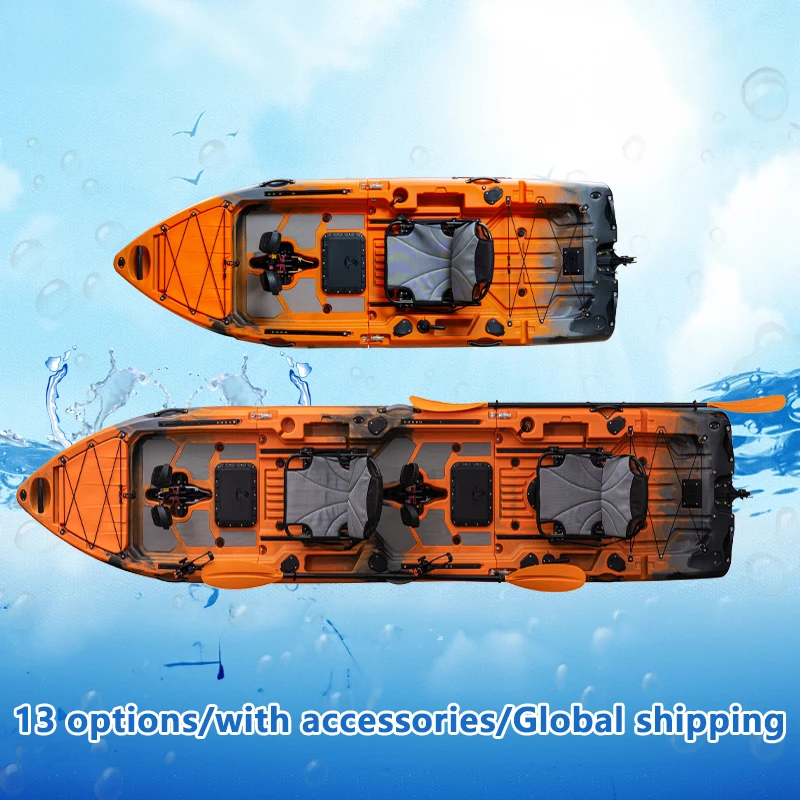 Kayak inflable de pesca con pedales, motor eléctrico, modular, portátil, ligero, tipo sit-on-top, canoa para pescadores, accesorios para deportes acuáticos.