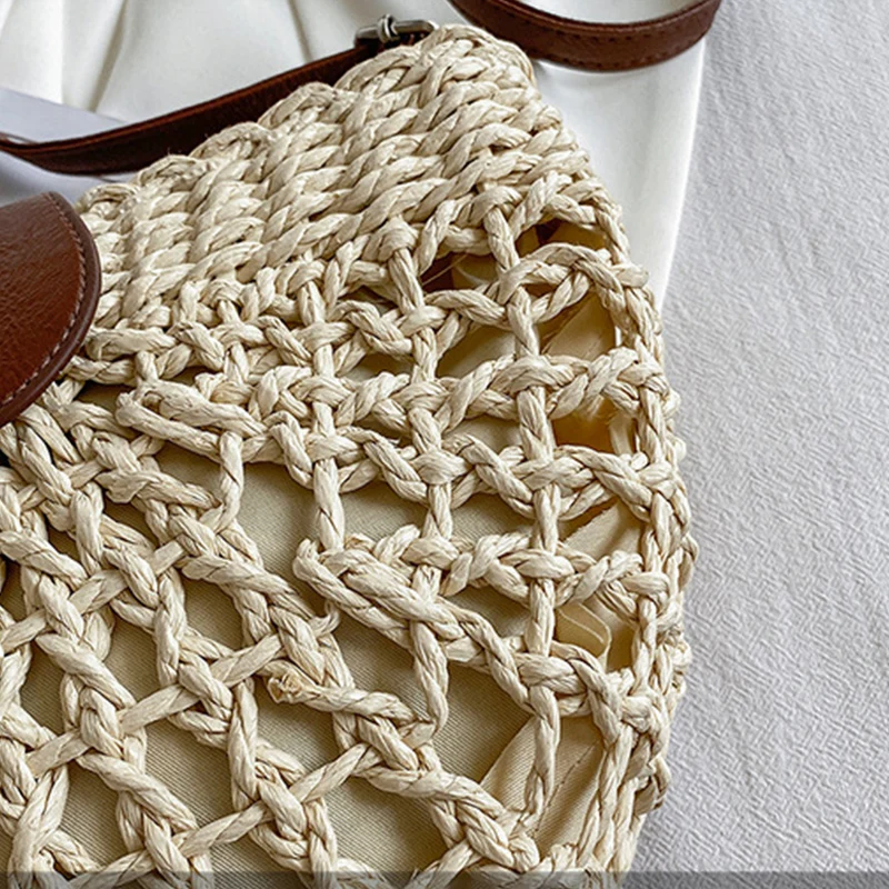Yogodlns Sommer Stroh Tasche Für Frauen Mode Halbkreis Umhängetaschen Rattan Handgemachte Messenger Handtasche Reise Strand Taschen Tote – Detail 28