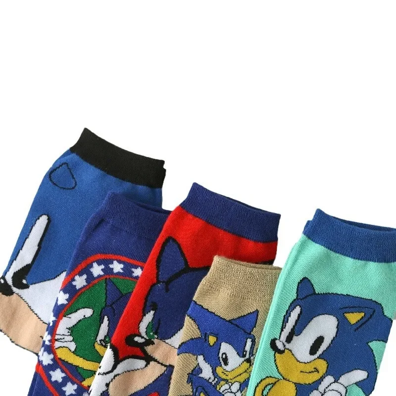 5styles Random Sonic Anime Socks 5 -8 Years Old Children's Knitted Cotton Cartoon Trend Tube Socks Boys Girls Christmas Gifts