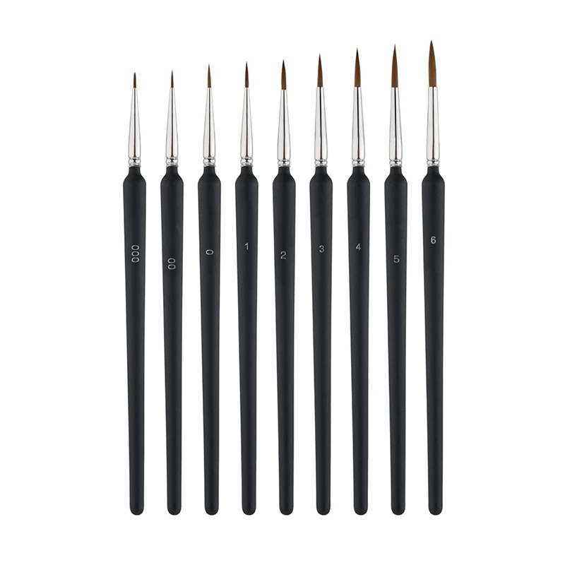 9Piece Fine Detail Paint Brush Small Paint Brush With 9 Sizes For Watercolor Painting Acrylic Drawing