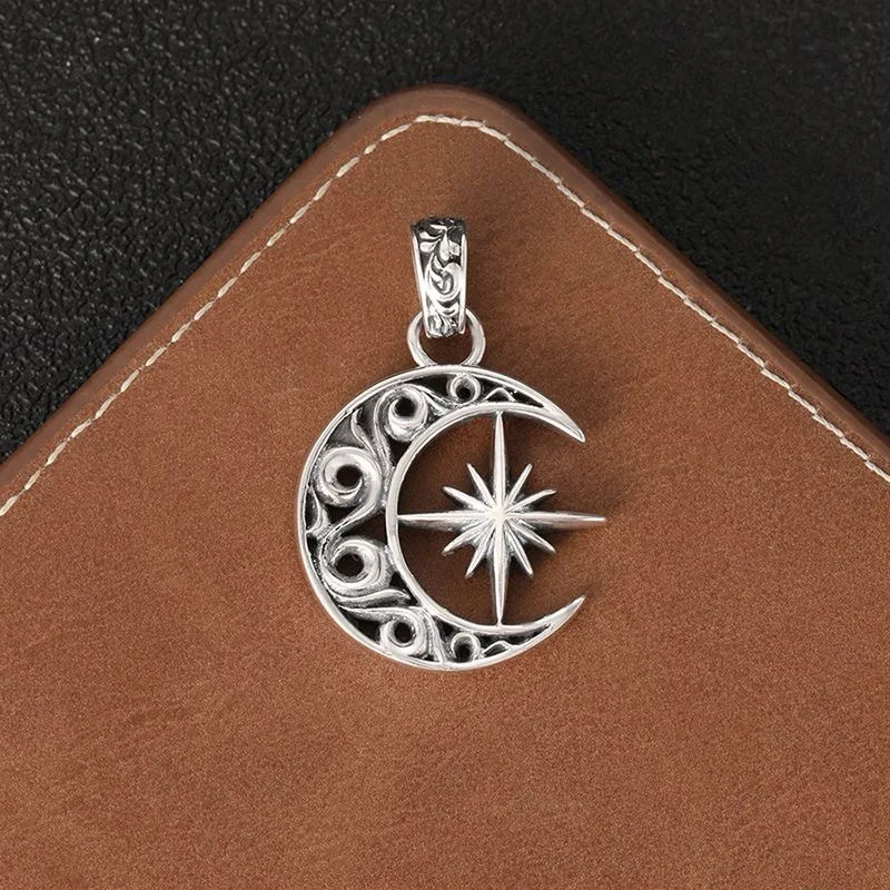 NEW S925 Pure Silver Jewelry Wholesale Retro Personality Compass Design Star Moon Sun God Pendant Selected Gifts