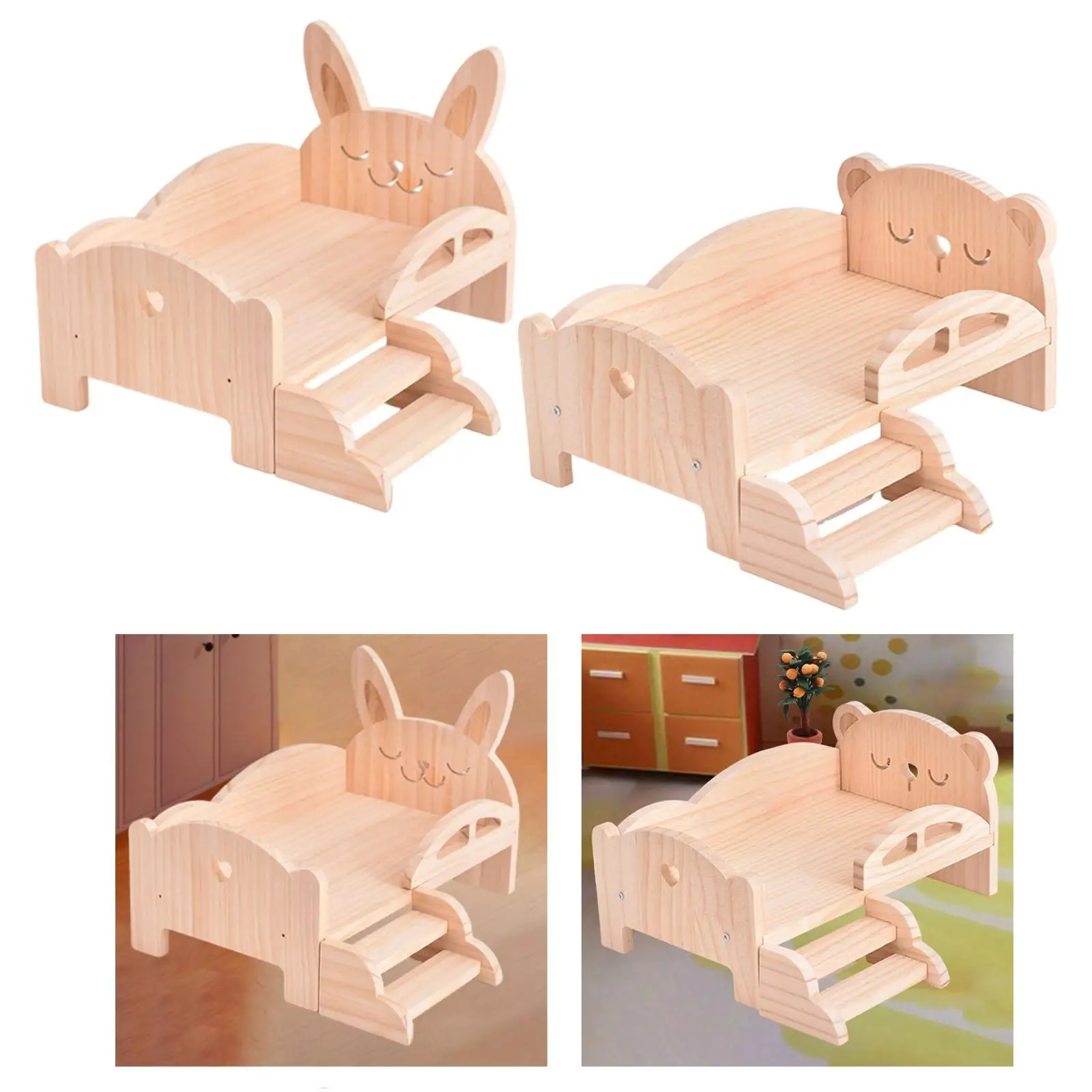 

Модель деревянной кровати для кукол BJD, аксессуары для игрушек, фигурка животного, настройка фотографий