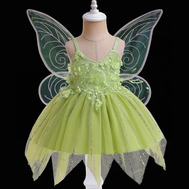 Green Fantasy 0-6-Y Girls Elf Tinker Bell Cosplay Fairy Costume Kids Carnival Birthday Party Green Fantasy 0-6-Y Girls Elf Tinker Bell Cosplay Fairy Costume Kids Carnival Birthday Party