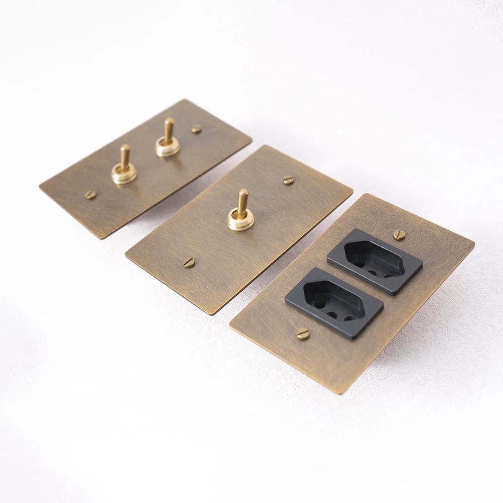 Retro Messing Panel CE 85 ~ 250 V Elektrische Schalter Brasilien Standard Doppel Steckdose 10A Steckdose für Home Bar hotel Angepasst – Detail 12