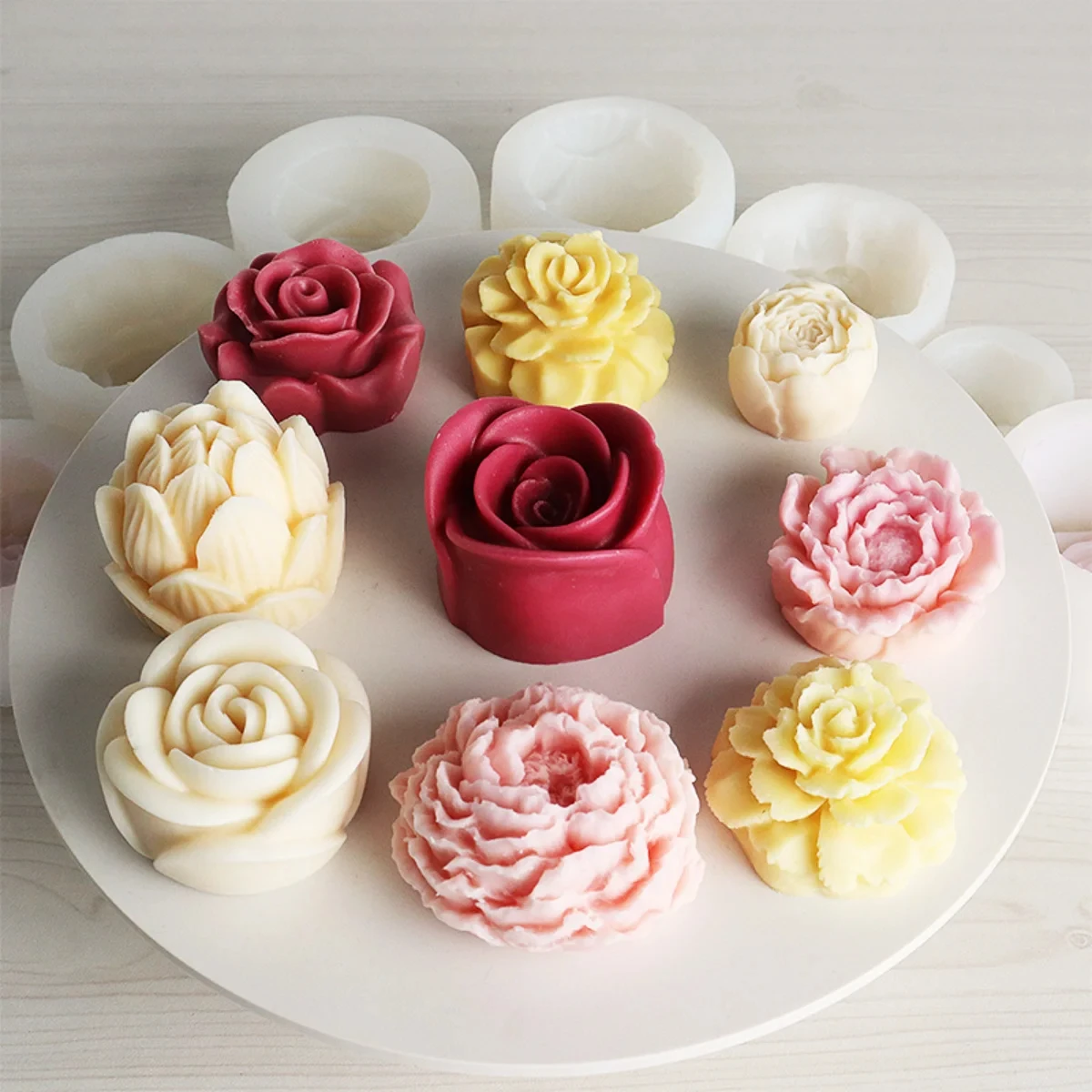 Fiore di loto stampo per candele in Silicone girasole peonia Multi stile sapone resina stampo in cristallo cuore rosa cioccolato Set per la