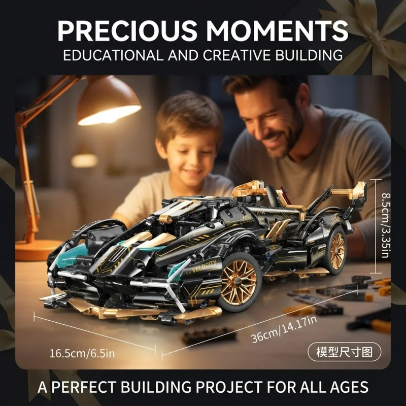 

Black V12 Block Roadster RC Tech Racer 1:14DIY Roadster building block assembly Block car toy birthday gift