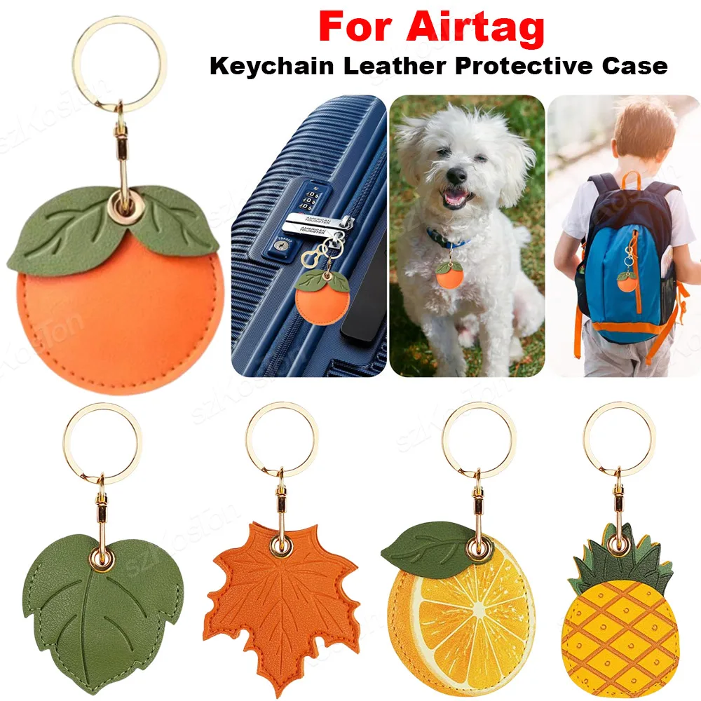 For Apple AirTag Cute Leather Keychain Holder Case Anti-Scratch GPS Tracker Protective Cover for Air Tag Luggage Wallet Pet