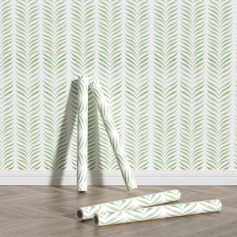 Green Thin Leaves PVC Wallpaper Removable Waterproof Vinyl Room Decor Wallpaper Refrigerator Furniture Decoration Fresh Home