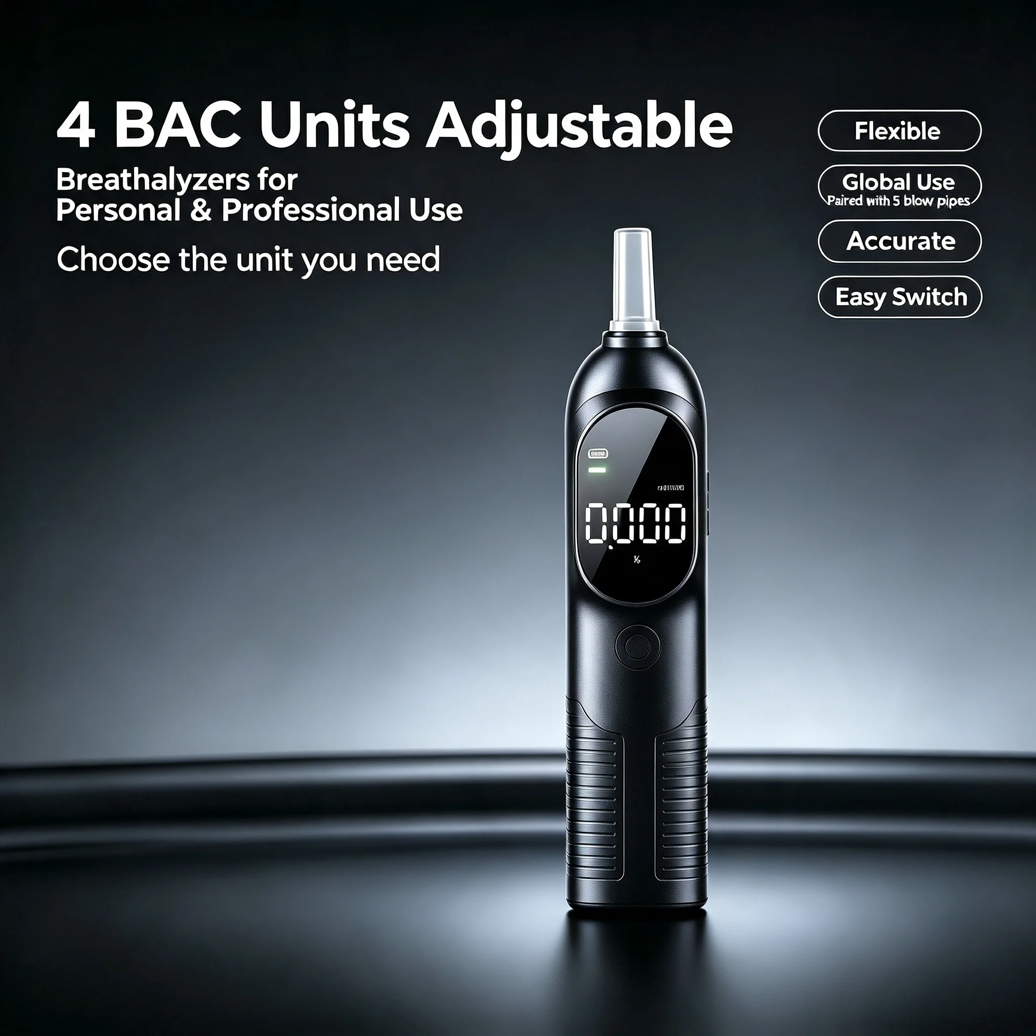 Pocket Personal Breathalyzer – Portable Digital Breath Alcohol Tester with 5 Blow Pipes & 4 Adjustable BAC Units 4