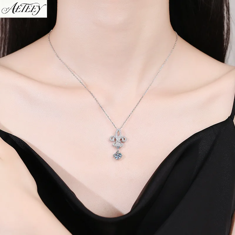 AETEEY S925 Silver Iris Flower Pendant Necklace Luxury Niche Temperament All Match Women Clavicle Jewelry