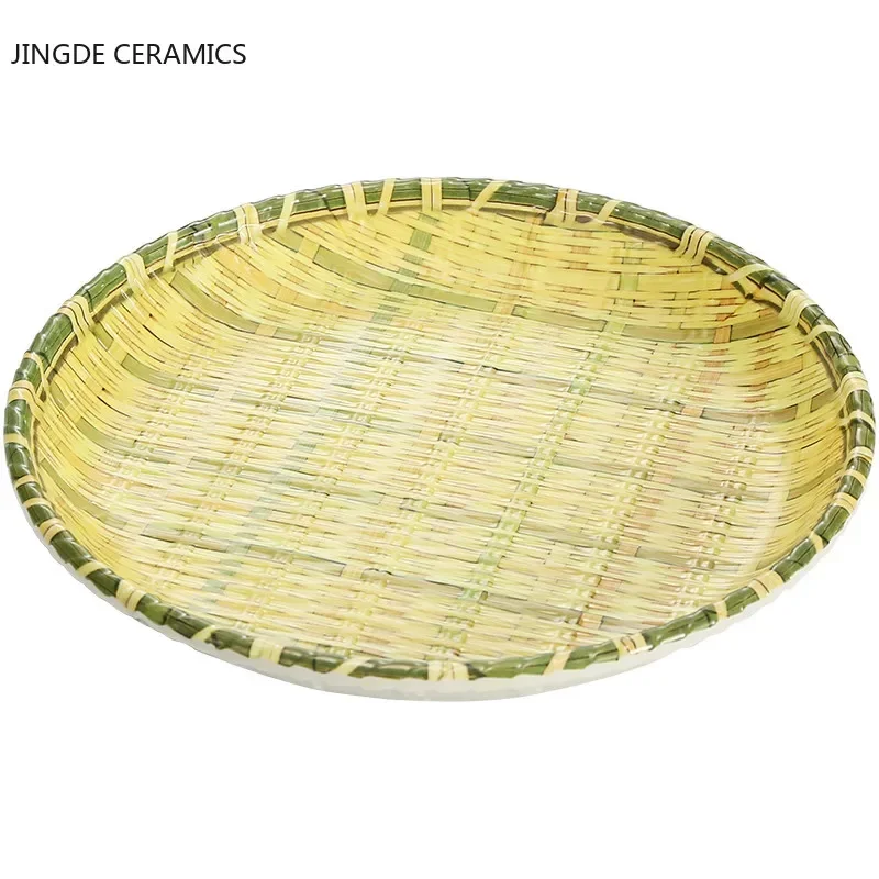 Creative bamboo weaving dustpan plate thick special-shaped rattan handmade straw designer model house fruit snack plate bowl