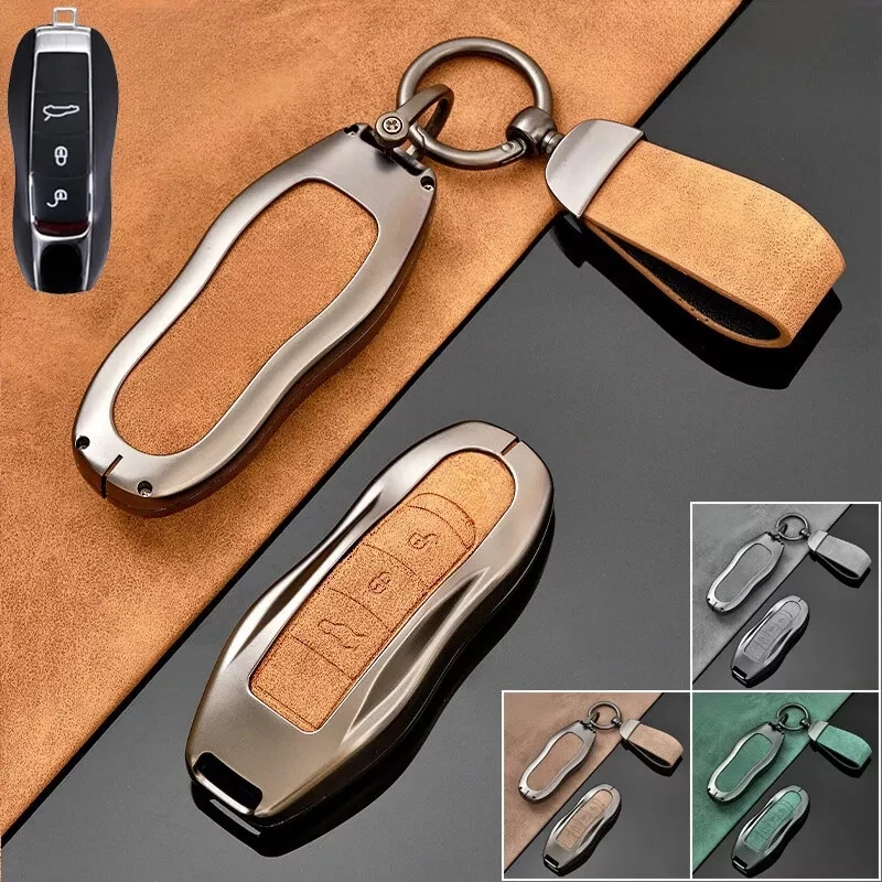 Zinc Alloy Leather Car Key Fob Case Cover For Porsche Cayenne Macan Carrera 918 Spyder Panamera Boxster 718 911