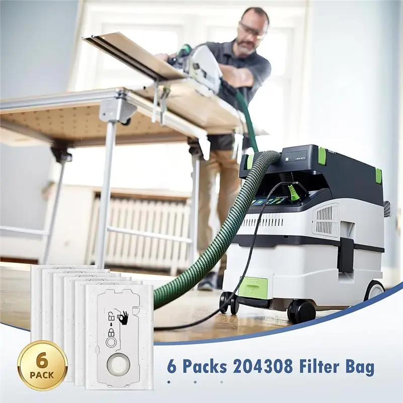 HOES-For Festool CT MINI, CT MINI I, CT MIDI,CT MIDI I Compatible 6 Pack 204308 CT Mini/Midi-2/5 Filter Bags For 2019 Onward Mod