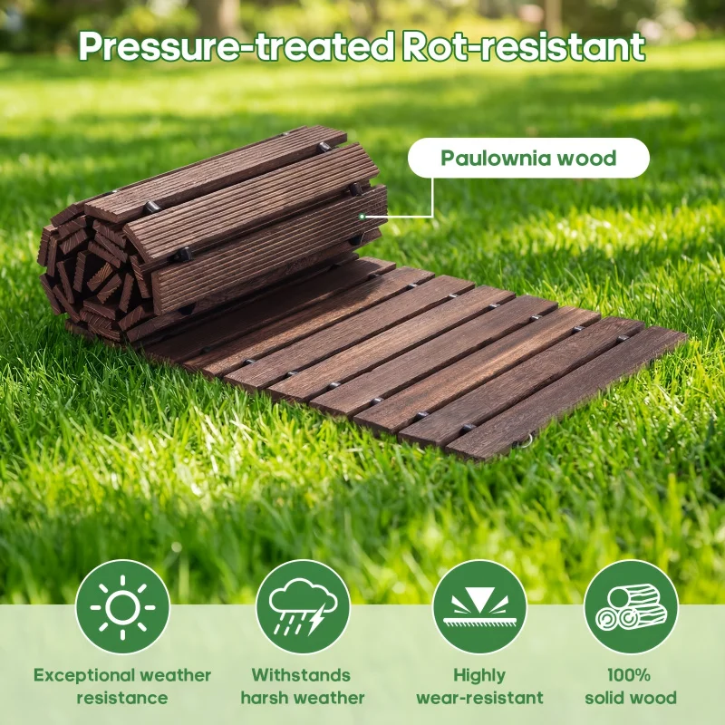 Wooden Garden Pathway, Roll-Out Decorative Curved Outdoor Walkway, Weather-Resistant & Non-Slip Patio Boardwalk Pathway Pavers