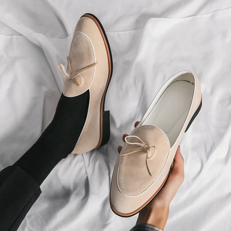 New Flock Loafers for Men Tassels Mens Dress Shoes Round Toe Solid Slip-On Spring Autumn Business Men Shoes Size 38-44