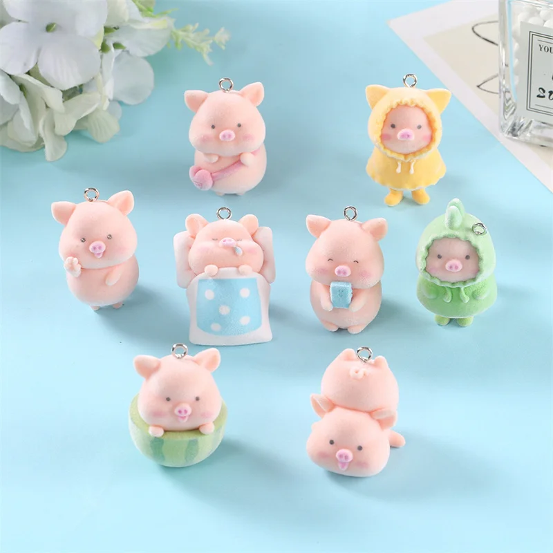 Free shipping 30pcs/lot cartoon animals pig shape resin dolls beads charms diy jewelry garment/key chain pendant accessory