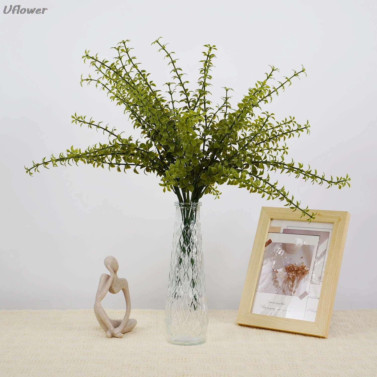 2 قطعة أوراق المال الاصطناعية الأوكالبتوس متعددة البتلة العشب النباتات الخضراء المنزل في الهواء الطلق حديقة حفل زفاف نبات صناعي الزخرفية #3