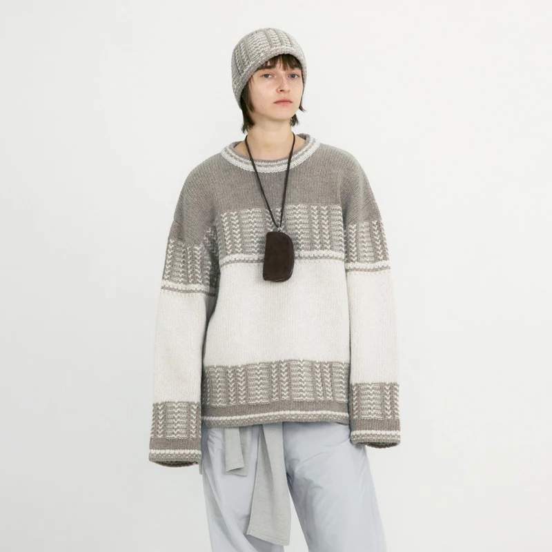 

Корейский свободный вязаный свитер с длинными рукавами и круглым вырезом, с узором Fair Isle, осенне-зимний, теплый, повседневный, модный женский топ