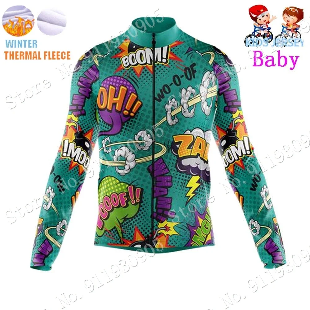 Kids Explosive Comics 2023 Cycling Jersey Winter Set Cartoon Anime Boys Girl Cycling Clothing Bike Thermal Jacket Suit Maillot