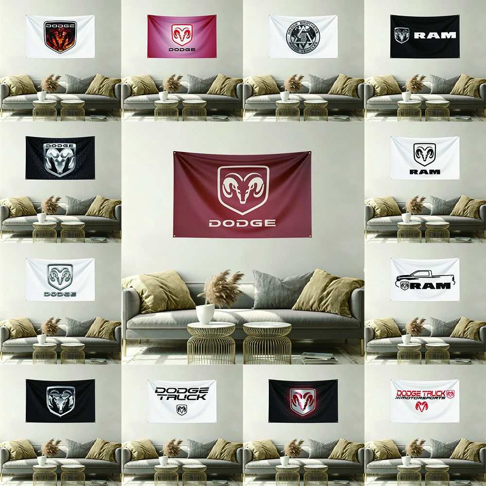 D-Do-dges RAM Flag Banner Vivid Color Fade Resistant With Metal Grommets Outdoor Garden Yard Indoor Dorm Room Wall Hanging Decor