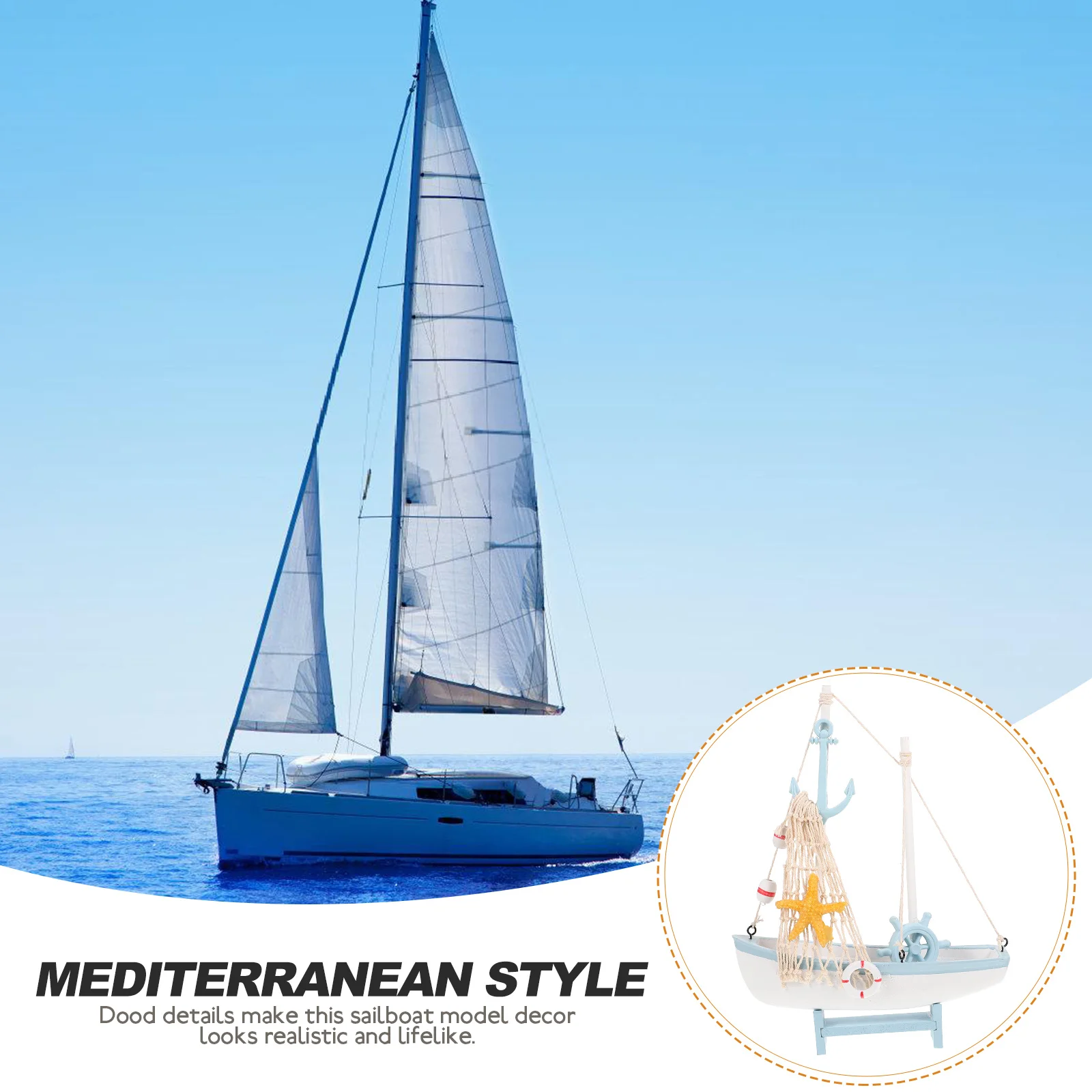 

Wooden Sailboat Decoration Mediterranean Style Desktop Sailing Ship Ornament Stable Base Ocean Theme Rustic Centerpiece Home