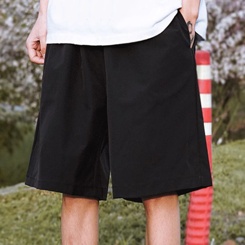 

1 шт., мужские тонкие шорты, широкие шорты, повседневные свободные драпированные брюки со средней талией, спортивные однотонные эластичные брюки