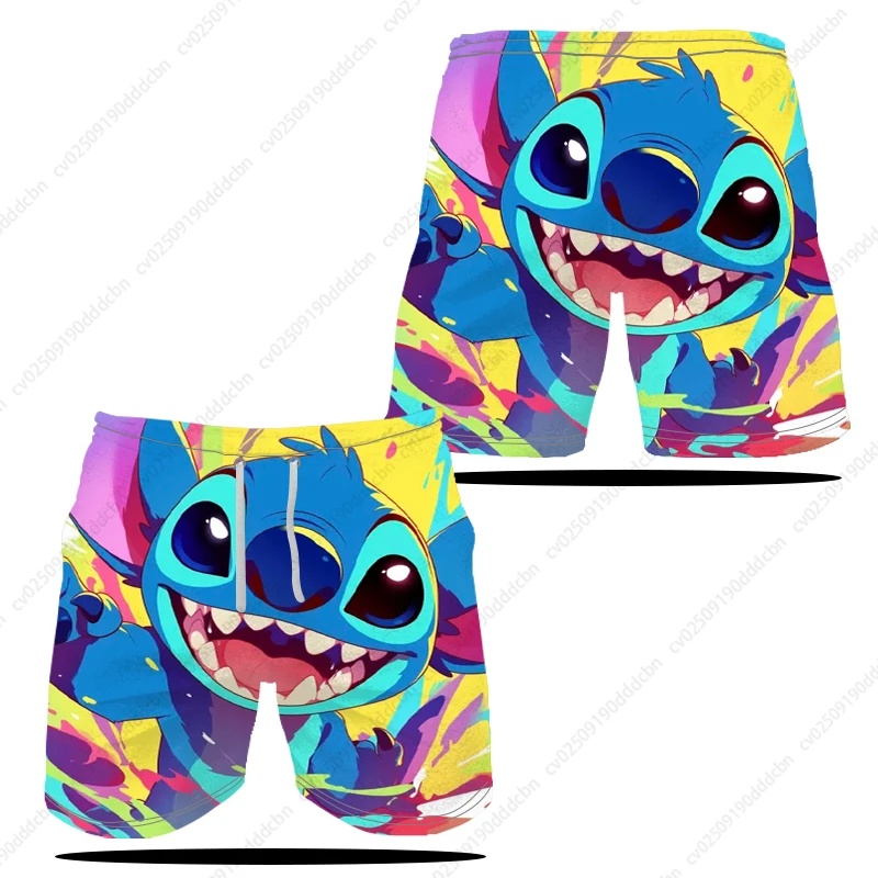 

Пляжные брюки с принтом Disney Stitch, летние модные мужские дышащие быстросохнущие шорты, пляжные повседневные свободные спортивные шорты для плавания, брюки