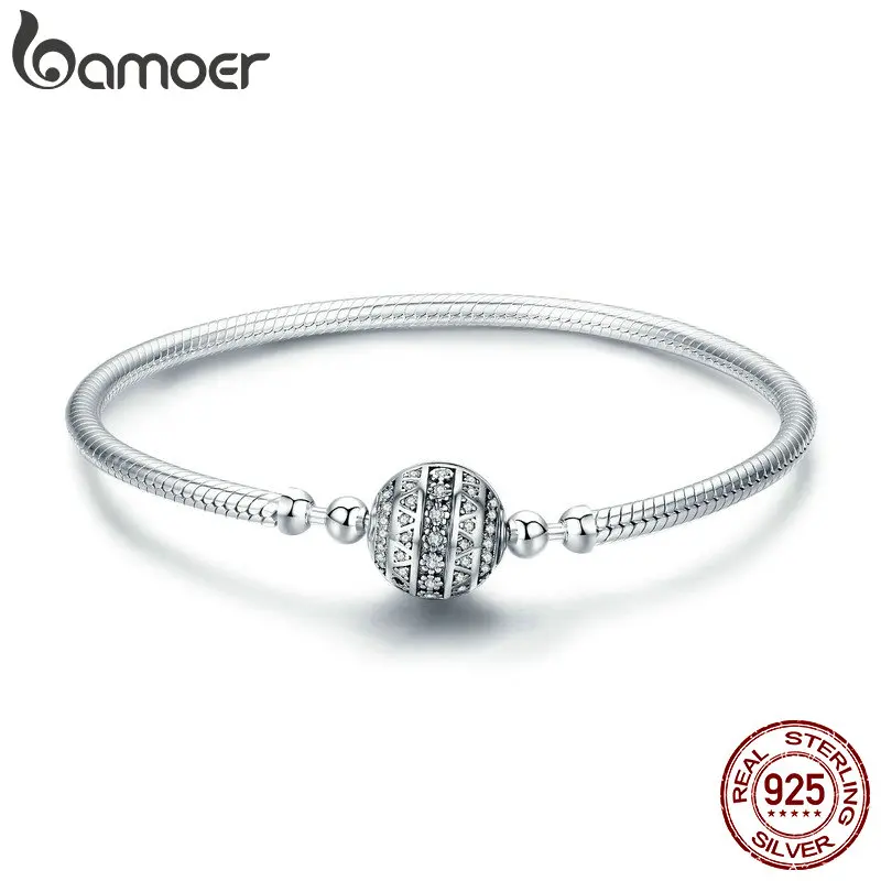 

Bamoer Zircon Ball Bracelet 925 Sterling Silver Classic Snake Chain Design Bracelet Women Fine Jewelry
