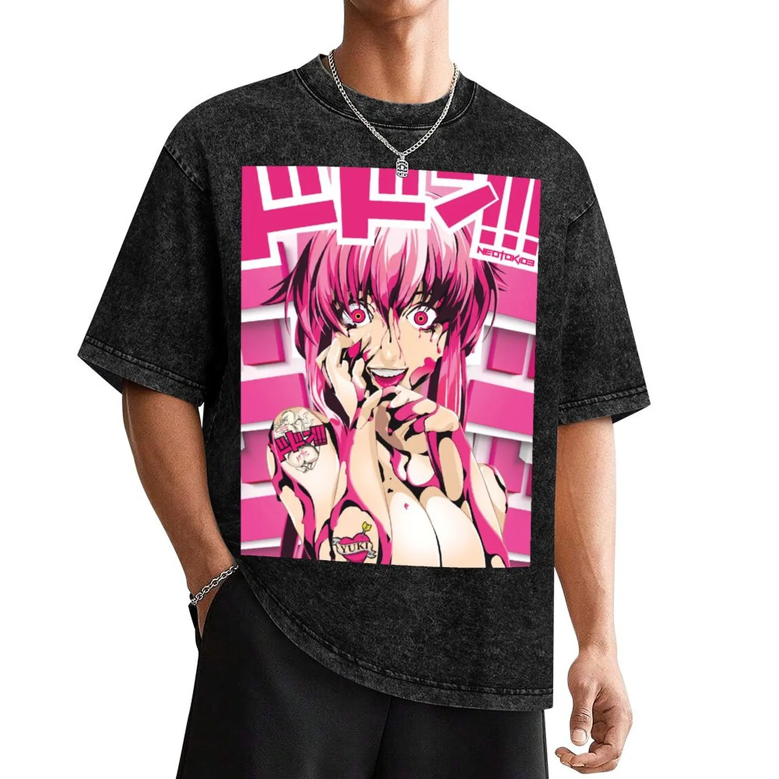 Kopie von Yuno Gasai – MY CRAZY YANDERE GIRLFRIEND ドドーン PNK T-Shirt tops summer top shirts graphic workout shirts for men