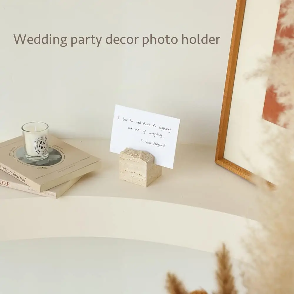 Natural Travertine Stone Business Card Holder for Desk Polished Marble Wedding Table Signs Photo Display Desktop Memo Holder