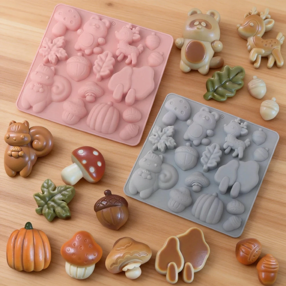 15 Cavity Animal Kingdom Silicone Mold, Squirrel Deer Shape Mousse Cake Baking Mold Cartoon Biscuit Chocolate Dessert Mold