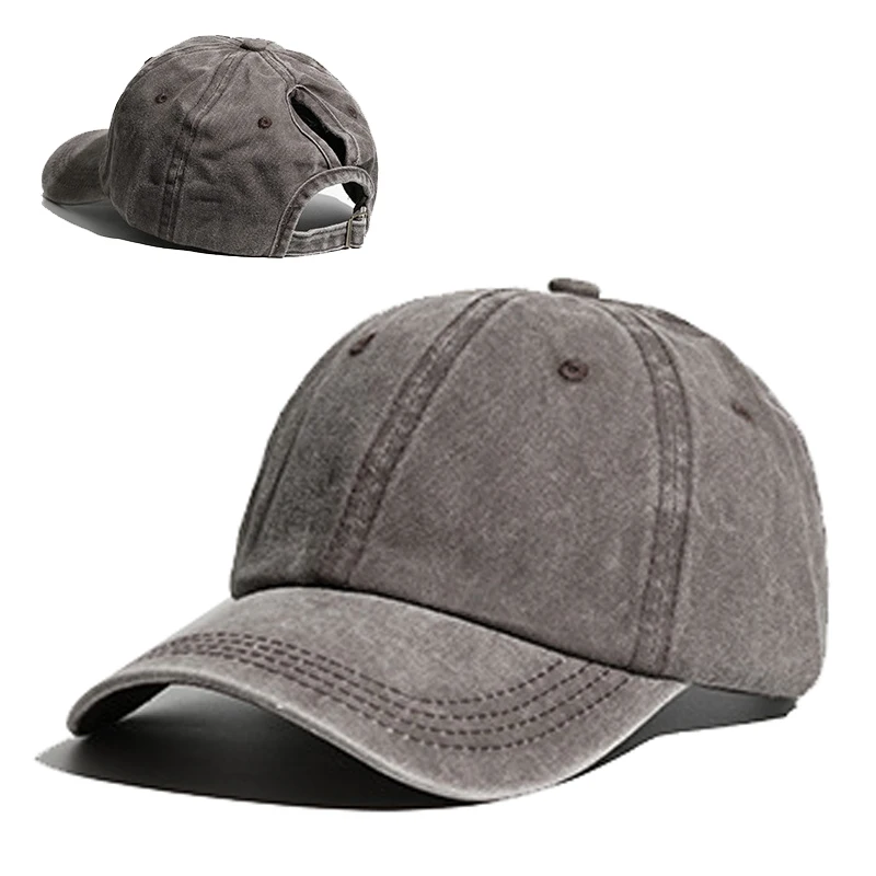 Vintage Ponytail Baseball Cap Women Adjustable Snapback Hat