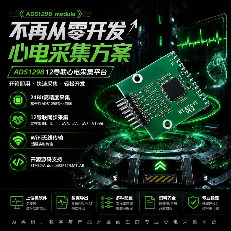 12-lead ADS1298 ECG Multi-channel Sensor Module for STM32 Secondary Development Kit with Wireless Function
