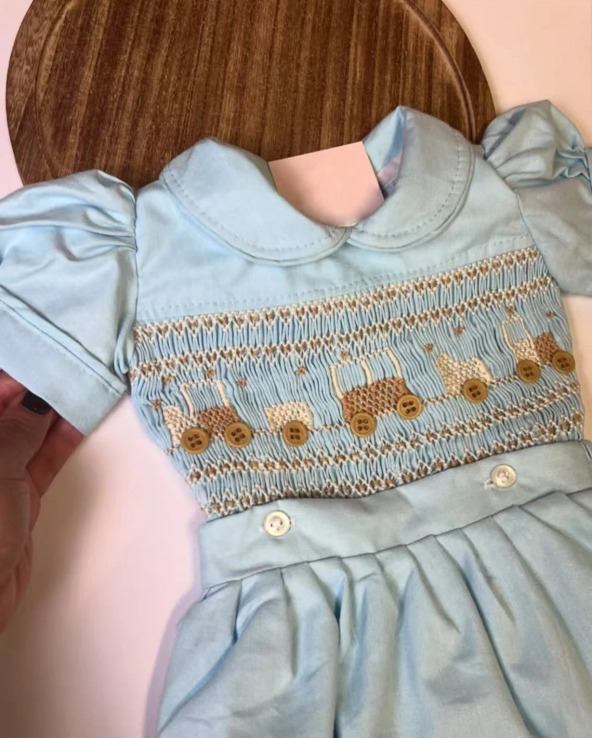 

0-6Y Boy Summer Blue Smocked Outfit Suit A183