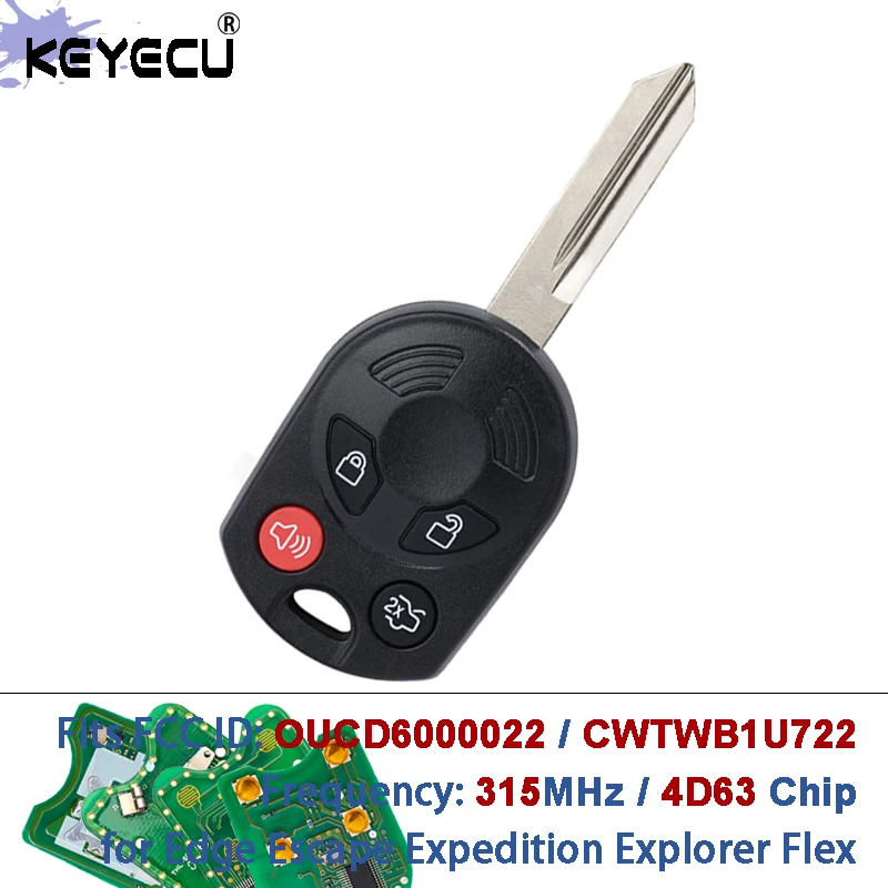 

KEYECU CWTWB1U722 OUCD6000022 315 МГц 4D63 40 бит чип OEM плата дистанционный брелок для Ford Fusion Expedition Mustang Taurus HA Blade