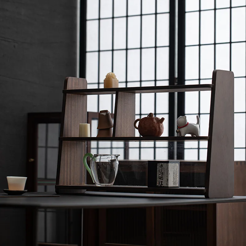 Walnut Shelf Solid Wood Teapot Teacup Display Storage Cabinet Home Desktop Small Perfume Aromatherapy Shelf
