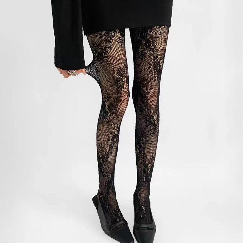 

Tights Hollow Lace Floral Sexy Tights Black & Red Flowers Women Stockings for Girls Gifts Fishing Net Stockings Y2K Party Socks