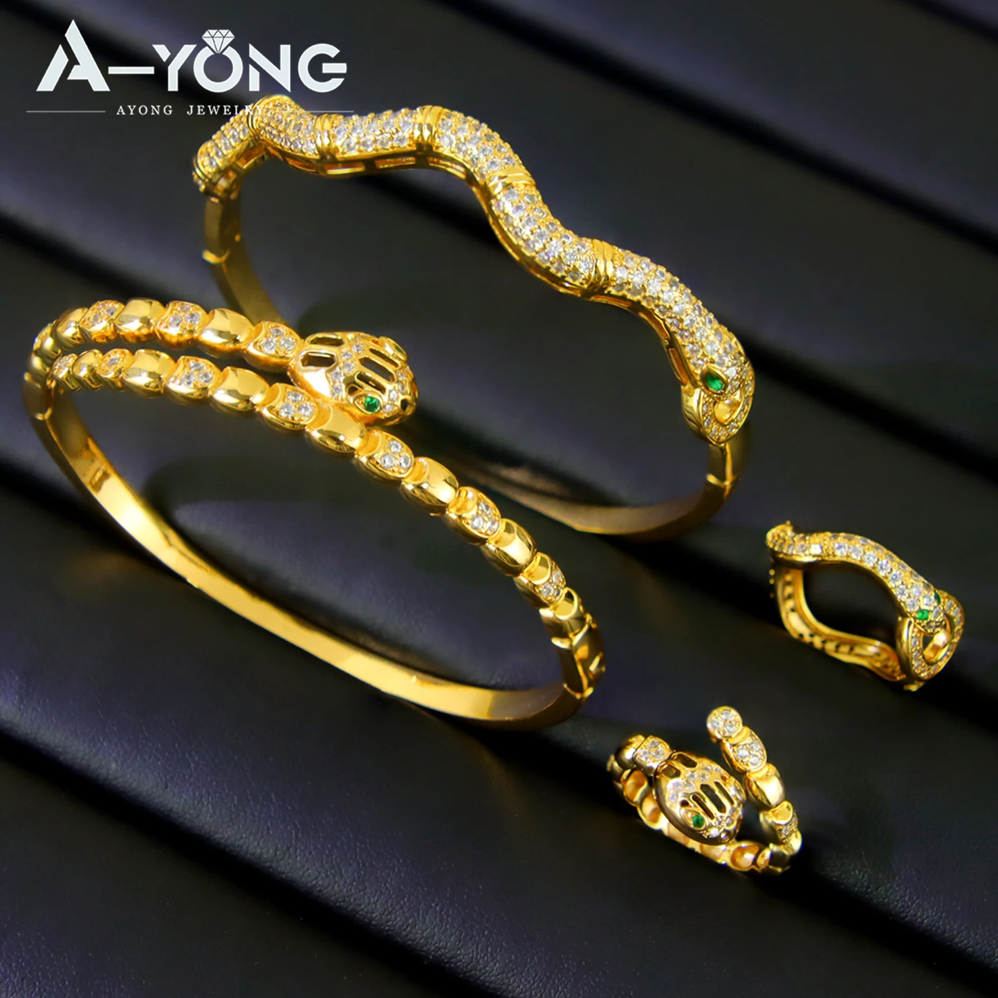 Комплект ювелирных изделий в стиле хип-хоп с бразильским цирконием, позолоченные 21 карат, модные браслеты со змеей, кольцо, Ближневосточные женские винтажные ювелирные изделия