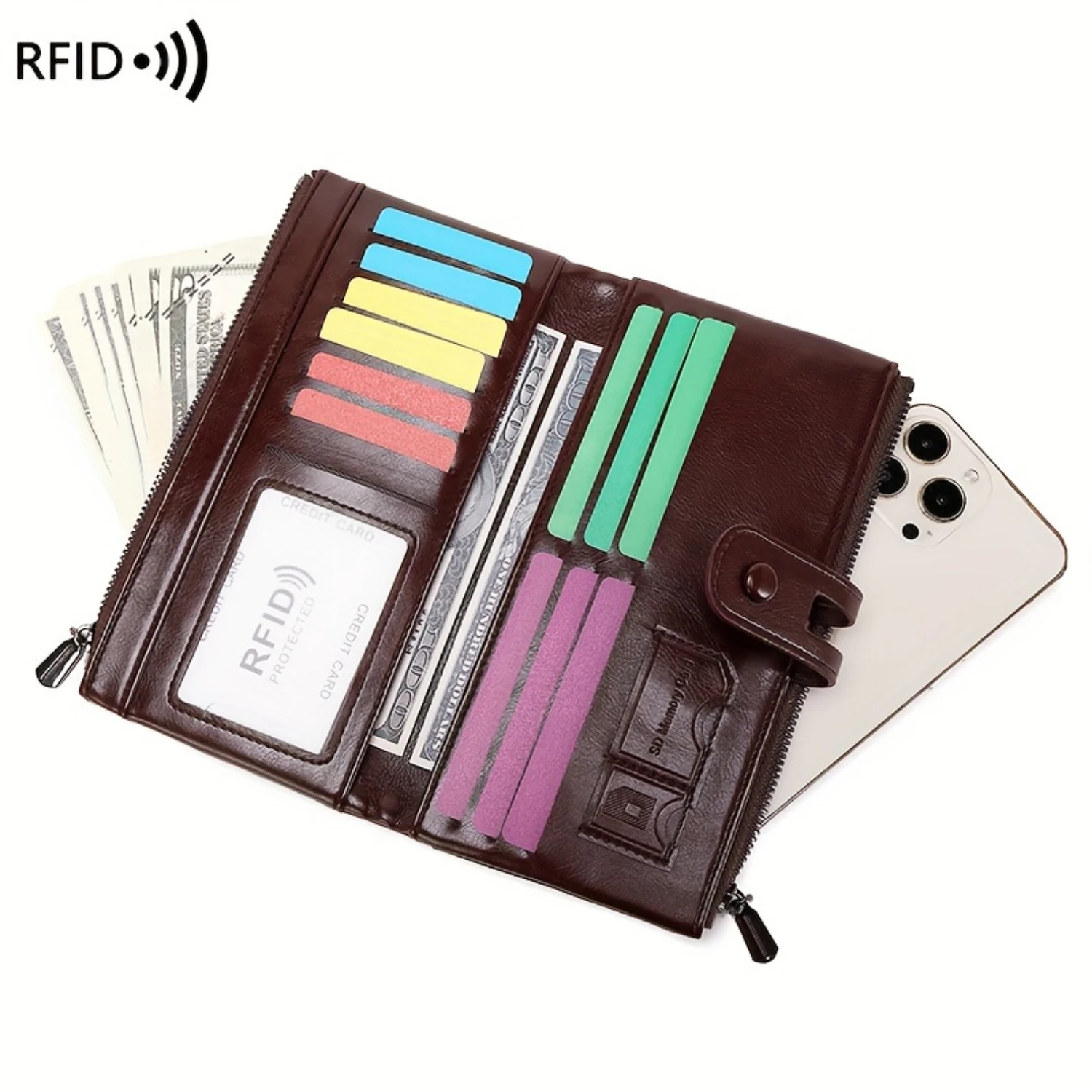 Capacity Women's Purse, Solid Color Multifunctional Clutch Bag, Bifold Wallet