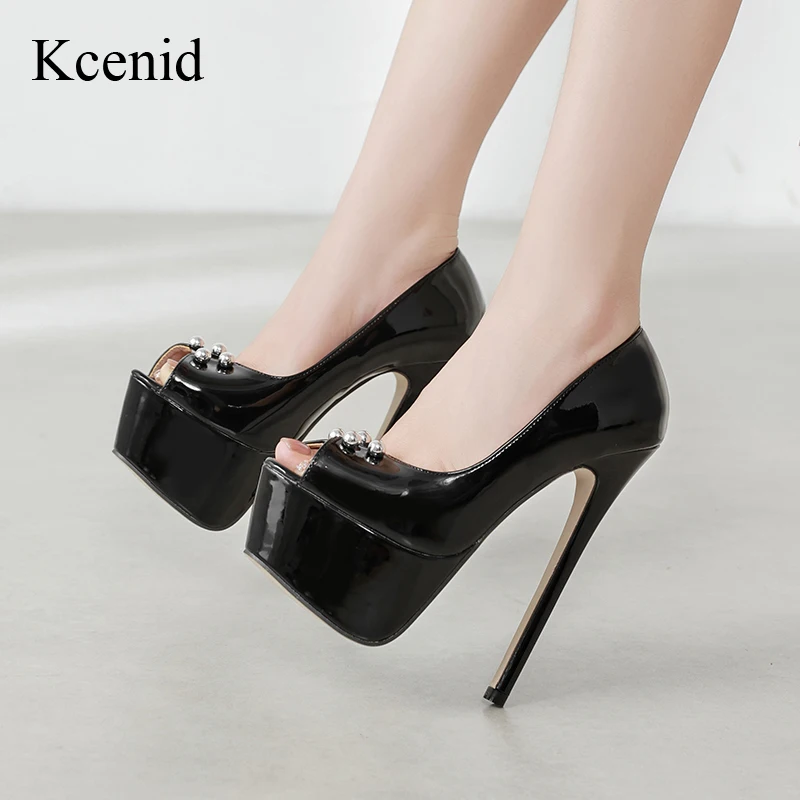 

Kcenid Ladies Patent Leather Peep Toe High Heels Sexy Platform Pumps Women Elegant Stiletto Heel Dress Wedding Shoes Woman Pumps