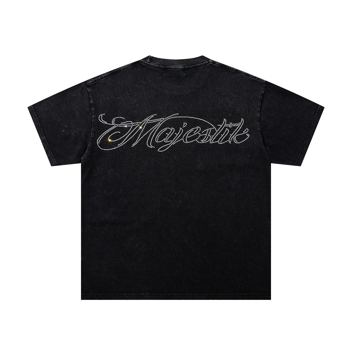 Streetwear Shinning Diamond Cotton Washed Summer Mens Tshirt Crew Neck Vintage Rhinestone Short Sleeve Top Tees Oversized