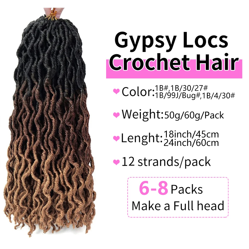 Goddess Faux Locs Crochet Hair 6 Packs/Lot Soft Gypsy Locs Wavy Crochet Braids Synthetic Dreadlocks 3Tone Curly Wavy