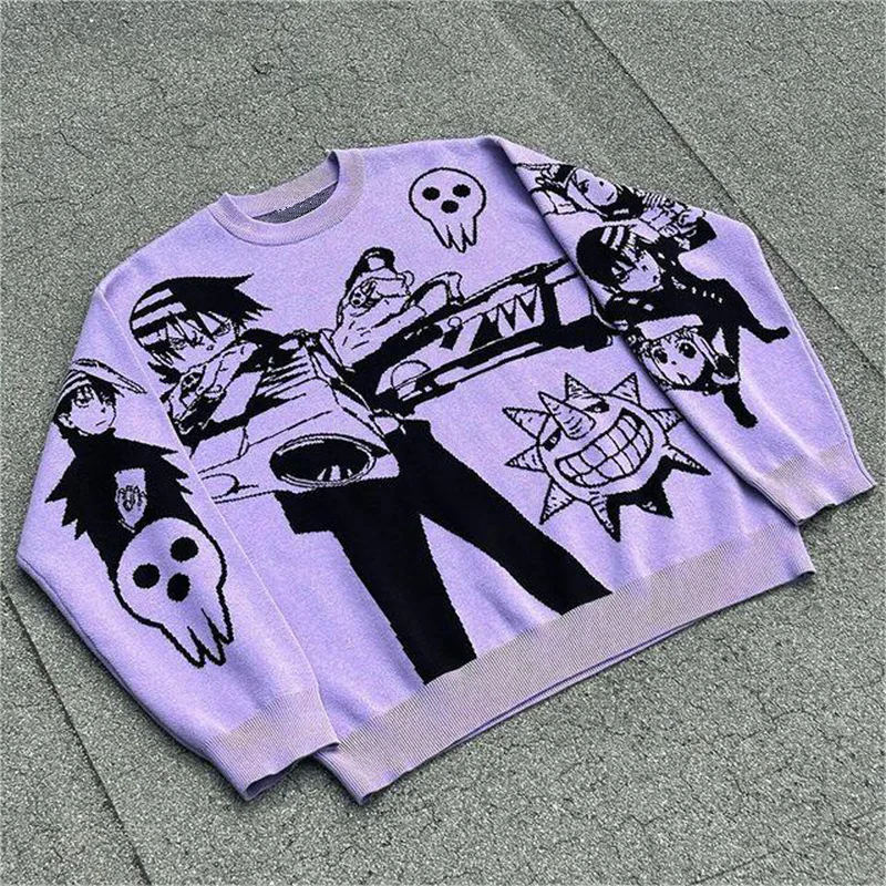 Harajuku fashion men's and women's couple fall and winter sweater Y2K retro 90s gothic fitted round neck tops clothing 2023 new