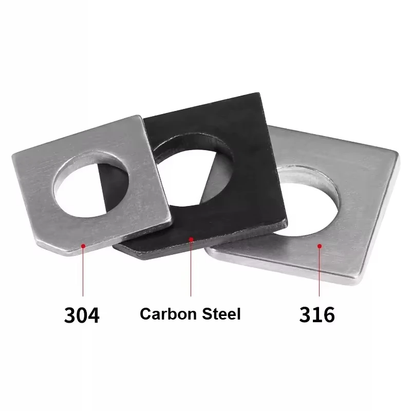 304/316 Stainless Steel Square Bevel Washer Gasket M6 M8 M10 M12 M14 M16 M18-M30 Missing Corner Taper Washer for Slot Section