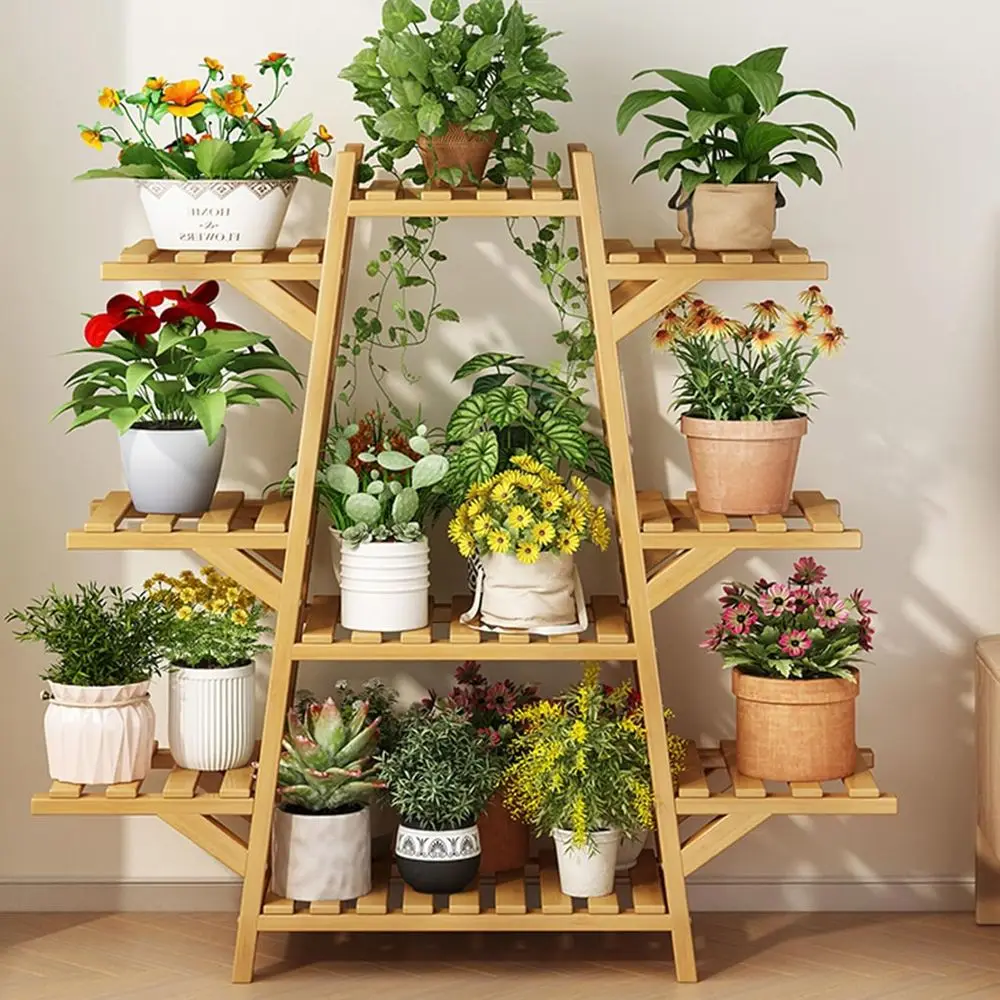 

Multi-tier Bamboo Plant Stand for Indoor & Outdoor Use - Ideal for Balcony, Patio, and Living Room