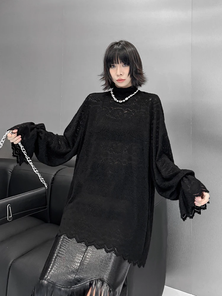 

Retro Style Loose Fit Lace Shirt Half High Collar Women's T-Shirt Spring 2026 New Design Court Sleeve Vintage Fashion