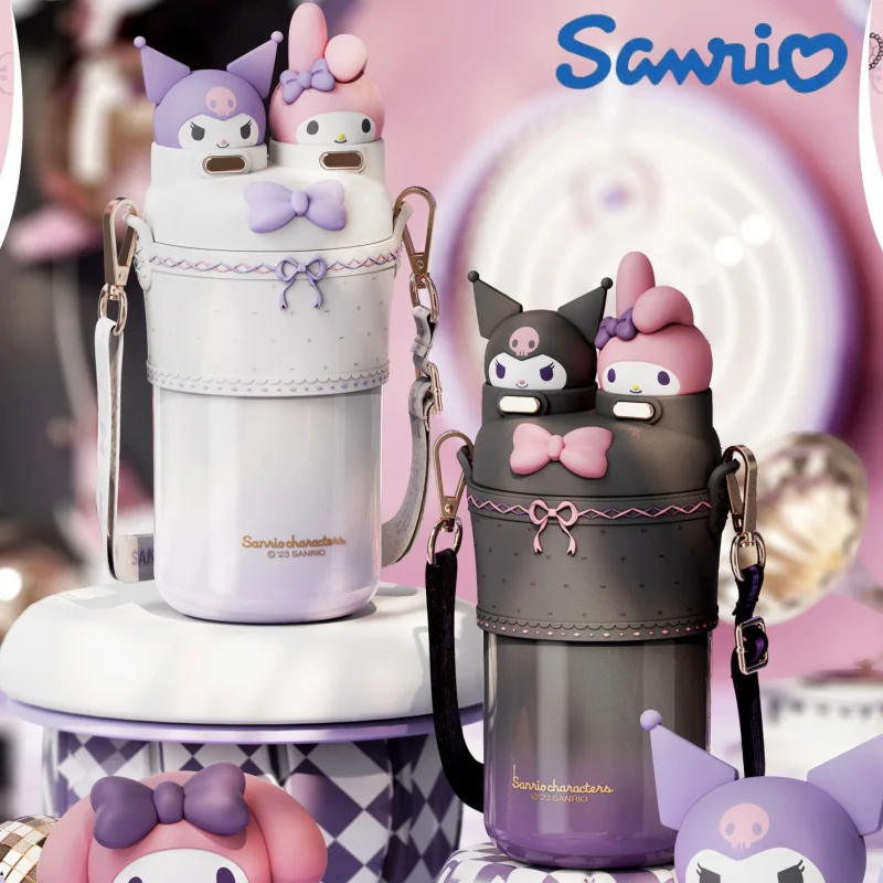 

The New Sanrio Cartoon Kuromi My Melody Lolita Double Drink Mug Gradient Cute Cartoon 550ml Straw Cup Direct Drink Gifts