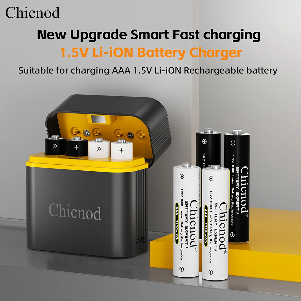 

CHICNOD 4-Slot Smart Battery Charger Set for 1.5V AAA 1100mWh Rechargeable Li-on Batteries Portable Battery Charger Type-C Cable