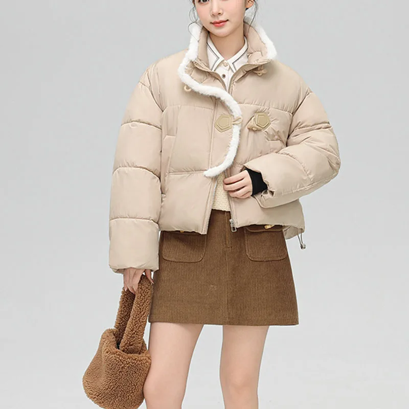 

fashion splices Lambswool short cotton padded coat women casual short winter jackets puffy warm outwears parkas women 2024