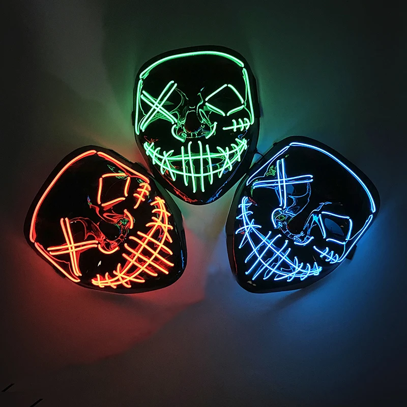 Świecące Led maska oczyszczająca twarz świecące maski kostium na Halloween rekwizyty lampa neonowa kostium maskujący dekoracja Cosplay